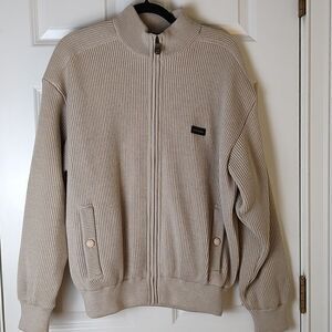 Paul & Shark Men's Zip Front Sweater Academia Grandpa Jacket Tan Size M